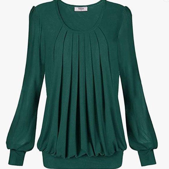 TIMESON pleated longsleeve top deep green size Medium - Picture 1 of 3
